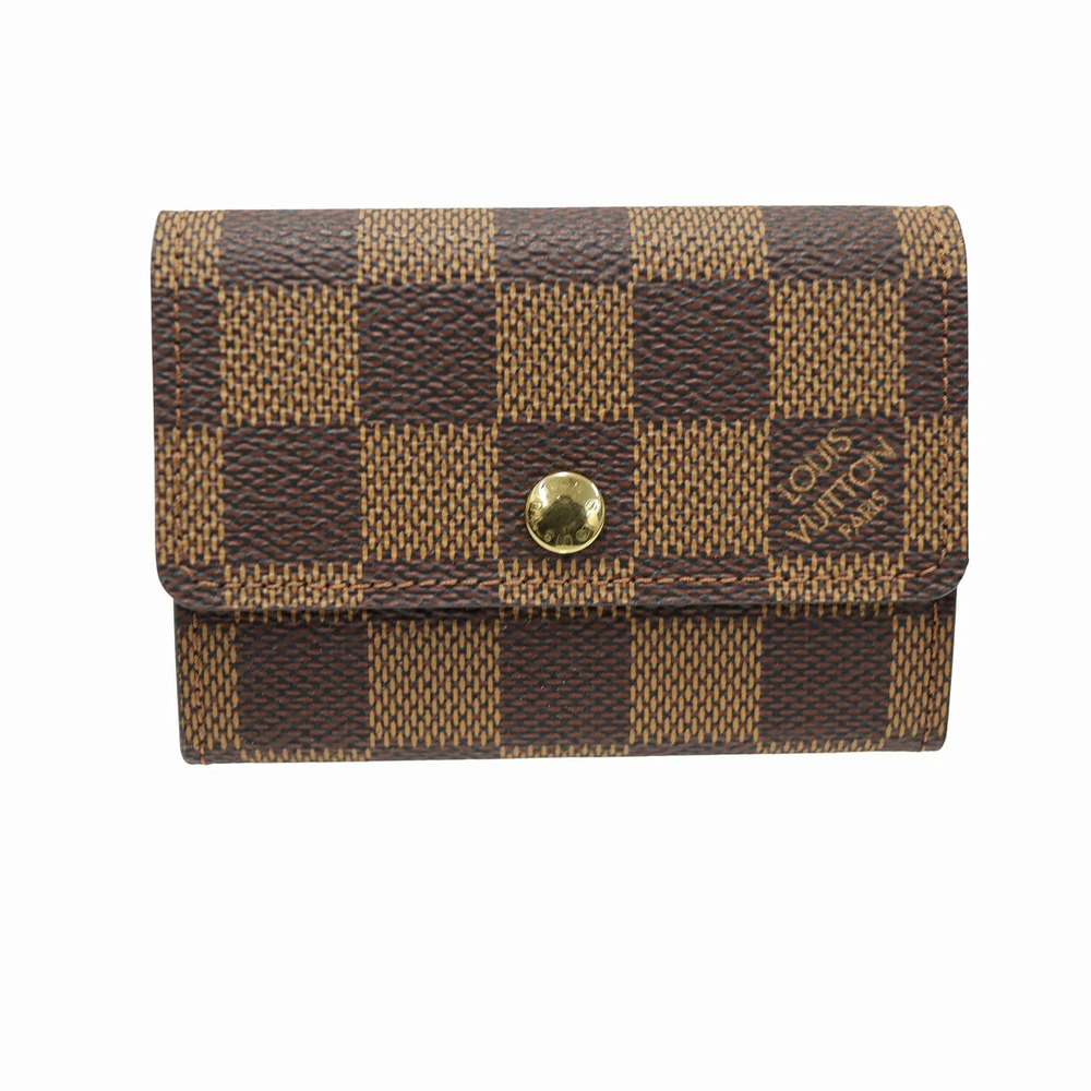 Louis Vuitton Coin Purse Plat Coin Wallet Damier Canvas Leather Ebene Brown
